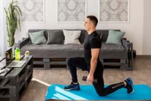dumbbell setup for strength training exercises at home]