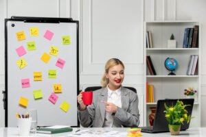 entrepreneur brainstorming business ideas on a whiteboard with sticky notes