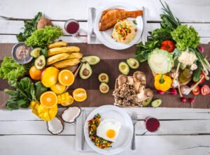 lunch table with healthy organic food