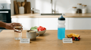 Water and electrolyte drinks compared for hydration and energy
